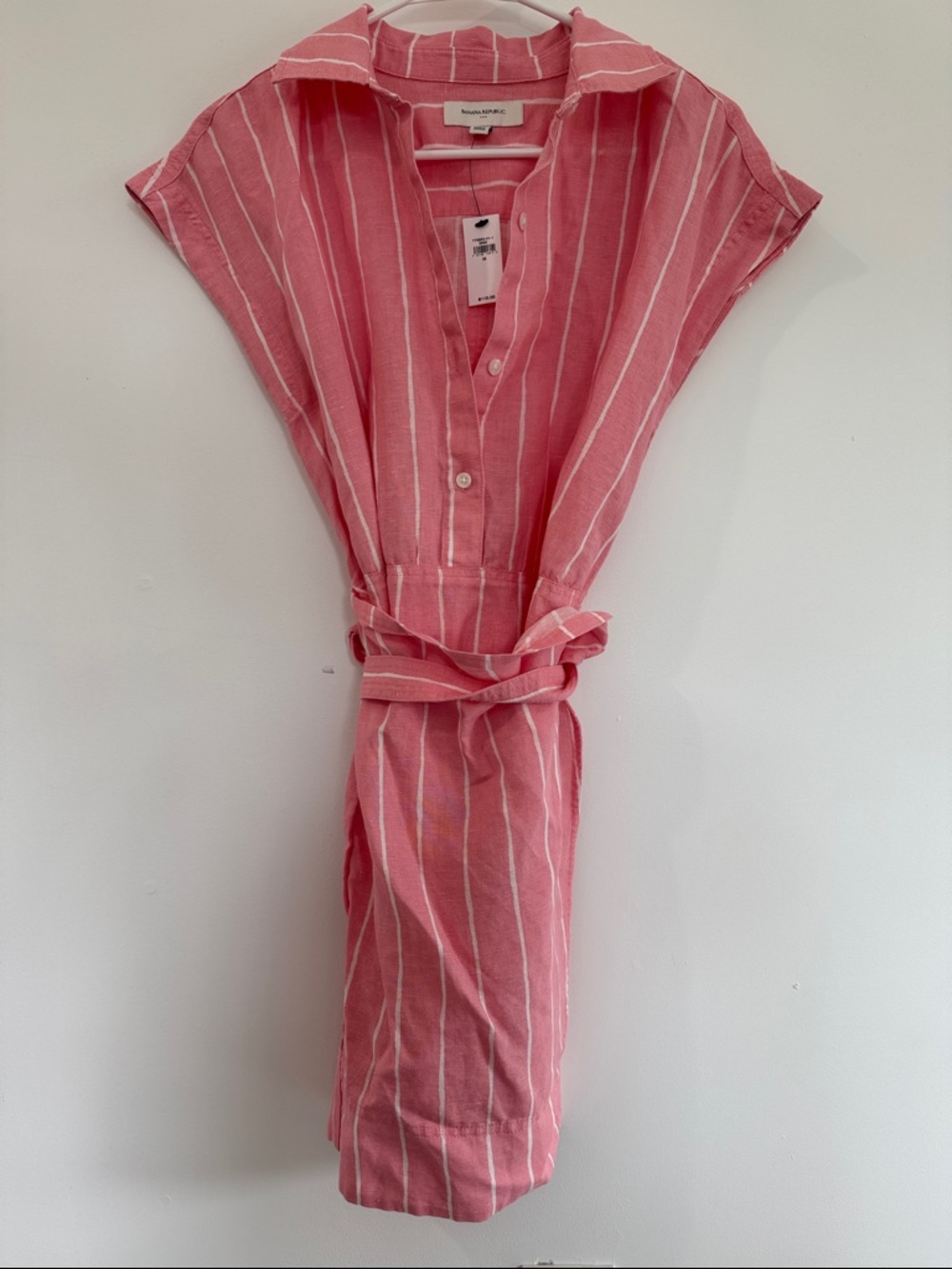 Banana Republic Coral Pink & White Striped Shirt Dress